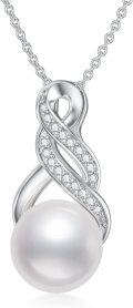 wholesale 925 Sterling Silver Infinity Freshwater Pearl and Cubic Zirconia Pendant Necklace for Women-0-0