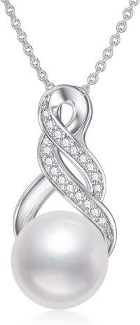 wholesale 925 Sterling Silver Infinity Freshwater Pearl and Cubic Zirconia Pendant Necklace for Women-style1