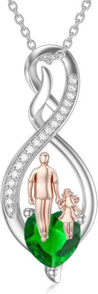 wholesale Sterling Silver Birthstone Infinity Heart Pendant Father Daughter Gift-01-05-Green-May