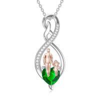 wholesale 925 Sterling Silver Birthstone Infinity Heart Pendant Father Daughter Gift-01-05-Green-May
