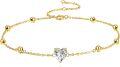 wholesale 14K Real Gold & Moissanite Heart Bracelet, 6.5-7.5 Inch, Hypoallergenic-0-0
