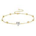 wholesale 14k Gold Heart Lab Diamond Anklet With Golden Beads-0-0