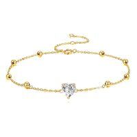 wholesale 14k Gold Heart Lab Diamond Anklet With Golden Beads-Heart Moissanite