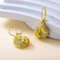 wholesale 14K Gold Plated Sterling Silver Round Natural Jade Earrings for Women-0-16