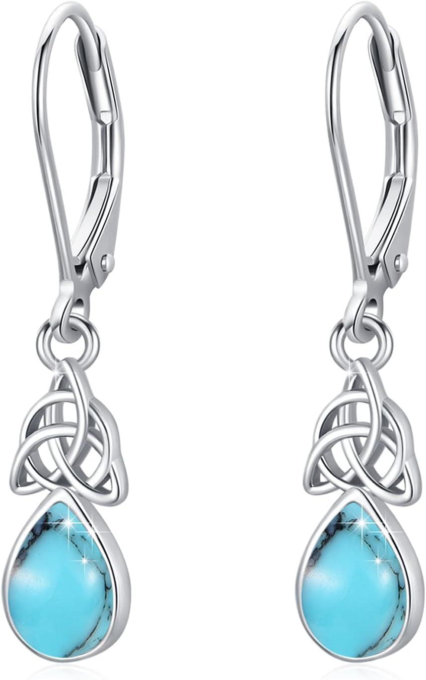 wholesale 925 Sterling Silver Teardrop Turquoise and Moonstone Drop Earrings for Women-0-0