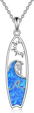 wholesale 925 Sterling Silver Blue Opal Surfer Pendant Necklace for Women-0-0