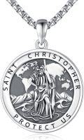 wholesale 925 Sterling Silver St Christopher Protect Us Medal Necklace Pendant-0-0
