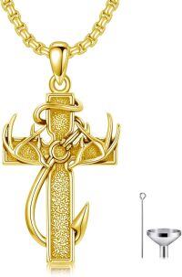 wholesale Sterling Silver Deer Antler Fish Hook Urn Necklace for Ashes Engravable Memorial Jewelry for Men-1-3-Cross-Gold-1-3-Cross-Gold-Custom