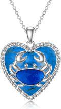 wholesale 925 Sterling Silver Heart-Shaped Blue Turquoise Crab Pendant Necklace for Women-0-0