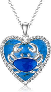 wholesale 925 Sterling Silver Heart-Shaped Blue Turquoise Crab Pendant Necklace for Women-Cancer (6.21-7.22)