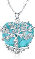 wholesale 925 Sterling Silver Turquoise Heart-Shaped Tree of Life Pendant Necklace for Women-0-0