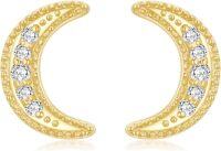 wholesale 14K Gold Moissanite Celestial Moon Stud Earrings, Hypoallergenic Nickel-Free, Gift for Her-Yellow Gold