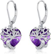 wholesale Sterling Silver Austrian Crystal Tree of Life Dangle Earrings-June