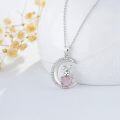wholesale 925 Sterling Silver Rabbit in Moon Pink Stone Pendant Necklace - Cute  for Women-0-3
