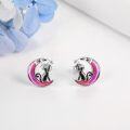 wholesale 925 Sterling Silver Black Cat on Crescent Moon Stud Earrings with Stars and Purple Glitter-0-4