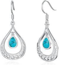 wholesale 925 Sterling Silver Teardrop Turquoise Bohemian Drop Earrings-Boho B