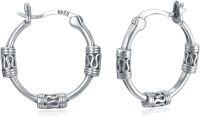 wholesale 925 Sterling Silver Bali Style Snake Patterned Huggie Hoop Earrings - 18mm Diameter-Boho Bali Hoop Earrings-11