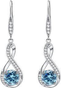 wholesale Sterling Silver Birthstone Infinity Dangle Earrings for Women Luxury Packaged-03-March