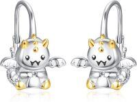 wholesale 925 Sterling Silver Animal Leverback Hoop Earrings Axolotl Cat Sloth Dog Fox Huggie Hypoallergenic Jewelry Gifts for Women Teens-Dragon