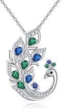 wholesale 925 Sterling Silver Green Blue Crystal Peacock Pendant Necklace for Women Birds Feathers Gemstone s-0-0