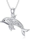 wholesale 925 Sterling Silver Lab-Grown Cubic Zirconia Dolphin Pendant Necklace for Women-0-0