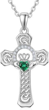 wholesale S925 Sterling Silver White Gold Plated Claddagh Heart Hands Crown Pendant Necklace Irish Love Friendship Loyalty Gift for Women-White Gold