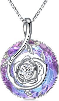 wholesale  Sterling Silver Crystal Infinity Rose Pendant Necklace Mother s Day Gift -Purple- Round Austrian Crystal