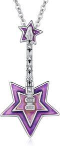 wholesale 925 Sterling Silver & Purple Stone Electric Guitar Star Pendant Necklace for Guitar Lovers-0-0
