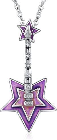 wholesale 925 Sterling Silver & Purple Stone Electric Guitar Star Pendant Necklace for Guitar Lovers-21-Guitar Satr