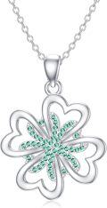 wholesale 925 Sterling Silver Green Crystal Heart Flower Pendant Necklace-0-0