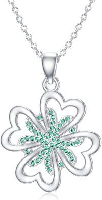 wholesale 925 Sterling Silver Green Crystal Heart Flower Pendant Necklace-d.4 Leaf Clover