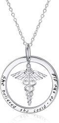wholesale 925 Sterling Silver Cubic Zirconia Caduceus Pendant Necklace for Nurses - Medical Gift-0-0