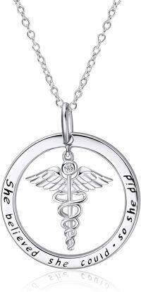 wholesale 925 Sterling Silver Cubic Zirconia Caduceus Pendant Necklace for Nurses - Medical Gift-Caduceus
