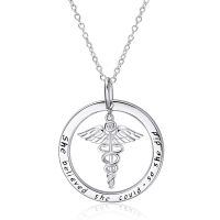 wholesale 925 Sterling Silver Cubic Zirconia Caduceus Pendant Necklace for Nurses - Medical Gift-Caduceus