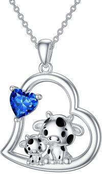 wholesale Sterling Silver Stone Cute Animal Pendant Necklace for Couples Sister Daughter Mother Birthday Gift-05-09-Cow-September