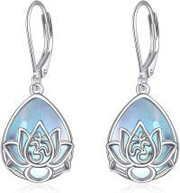 wholesale 925 Sterling Silver Moonstone Lotus Chakra Dragonfly Drop Earrings for Women Yoga Meditation Jewelry 4cm Long-Moonstone lotus