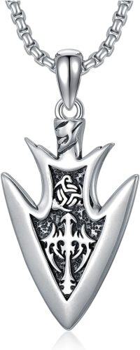 wholesale 925 Sterling Silver Triskele Celtic Knot Arrowhead Pendant Necklace  with Chain and Gift Box - Greek Mythology Jewelry for Men & Women-01-Arrow