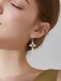 wholesale 925 Sterling Silver Heart-Shaped Emerald Green Stone Claddagh Cross Drop Earrings-0-4