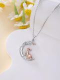 wholesale 925 Sterling Silver Crescent Moon Fox Cat Mermaid Fairy Pendant Necklace Jewelry-0-4