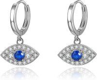wholesale 925 Sterling Silver Blue Evil Eye Hamsa Huggie Hoop Earrings for Women Fatima Protection -evil eye hoop Earrings