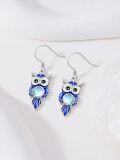 wholesale 925 Sterling Silver Blue Enamel Owl Dangle Earrings with Moonstone - Nature Inspired Jewelry for Women and Girls-0-3