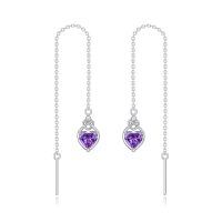 wholesale 925 Sterling Silver Celtic Knot Heart Threader Earrings w 12 Birthstones-2-Feb-Amethyst Purple