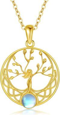wholesale 14K Gold Moonstone Tree of Life Pendant Necklace for Women - 18 Inches Chain-Goddess Tree of Life