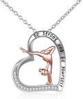 wholesale 925 Sterling Silver Heart Pendant Necklace with Gymnast Design and Inspirational Message Be Strong Be Yourself - Perfect Gift for Dance Lovers-0-0