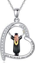 wholesale 925 Sterling Silver Graduation Girl in Cap and Gown Heart Pendant Necklace for Women-0-0