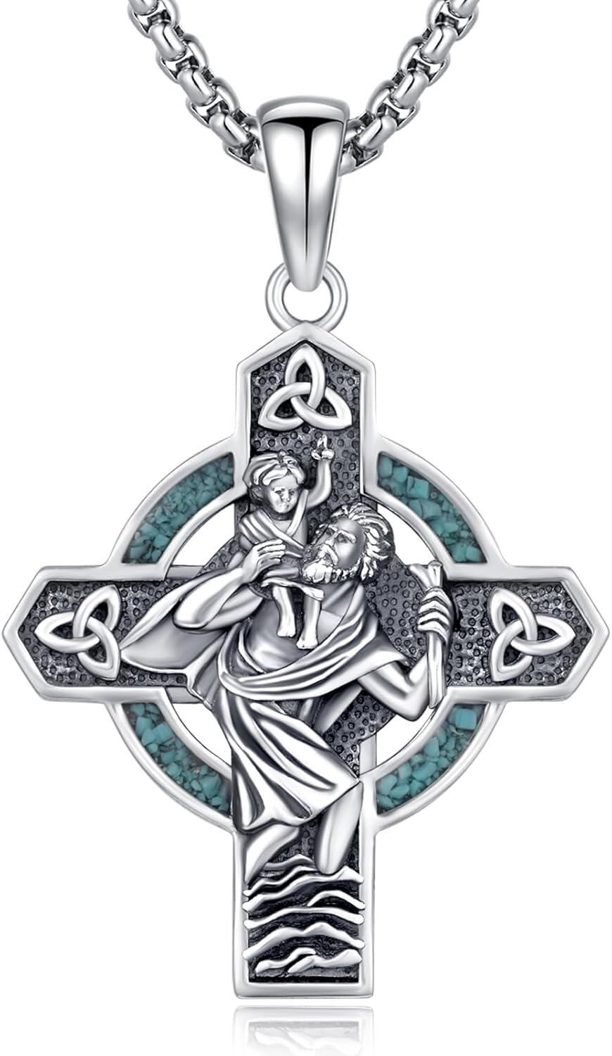 Sterling Silver Religious Cross Pendant Necklace for Men Women-0-0