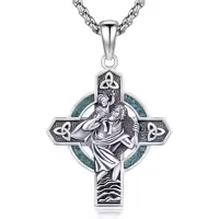 wholesale 925 Sterling Silver Celtic Trinity Knot Turquoise Saint Christopher Cross Pendant Necklace Wholesale for Men & Women-B001-St. Christopher(Turquoise)