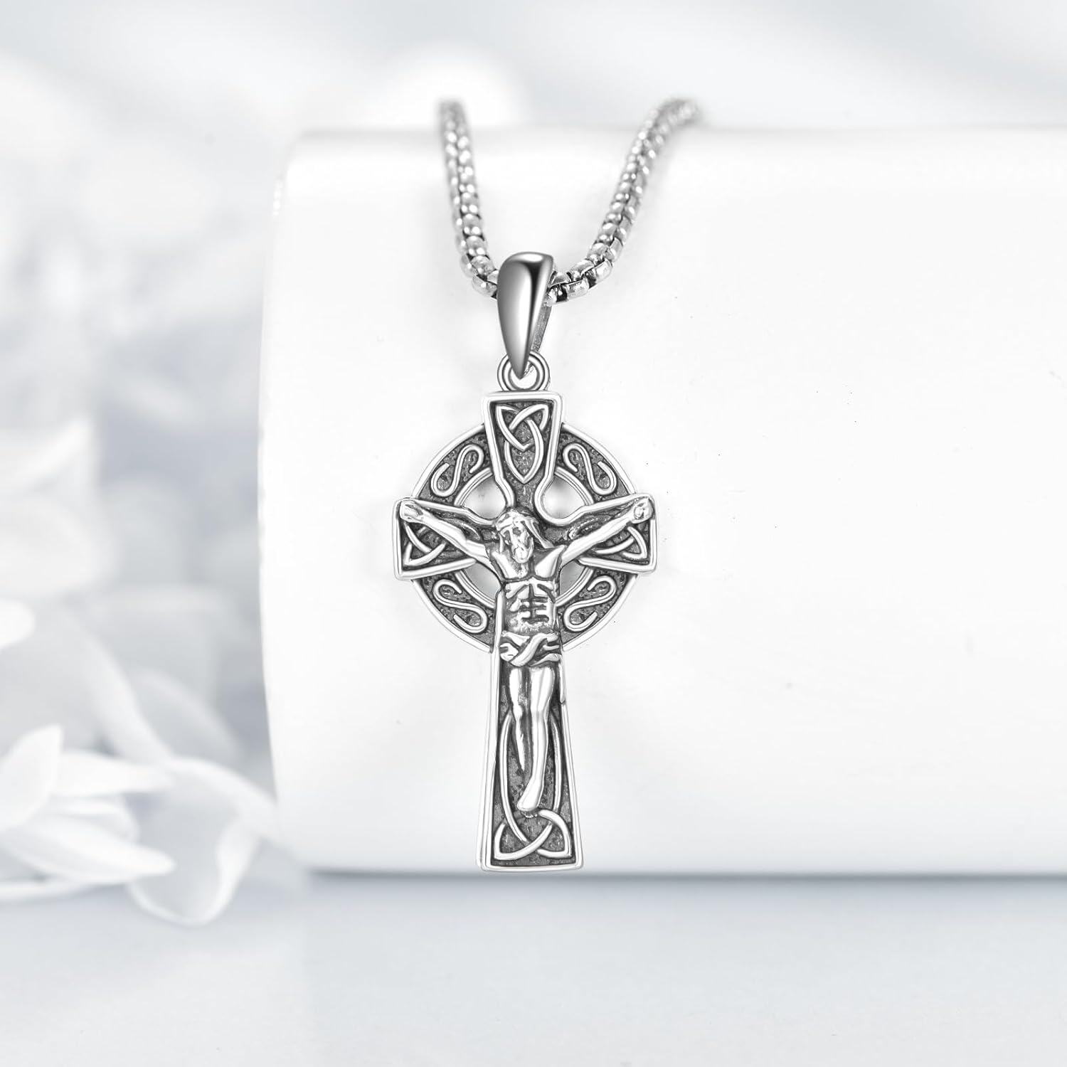 wholesale 925 Sterling Silver Crucifix Pendant Necklaces for Men & Women - Vintage Jesus Christ s 45cm Chain Length-0-2