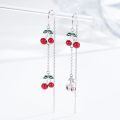 wholesale 925 Sterling Silver Cherry Drop Earrings Platinum Plated Red Fruit Green Leaf Chain For Women-0-1