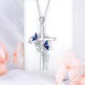 wholesale 925 Sterling Silver Cross Pendant Necklace w/ Butterflies & Flowers - Christian  for Her-0-2
